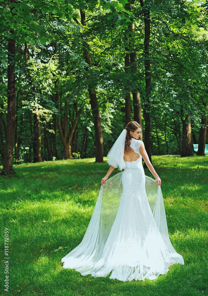 A beautiful bride posing outdoor 