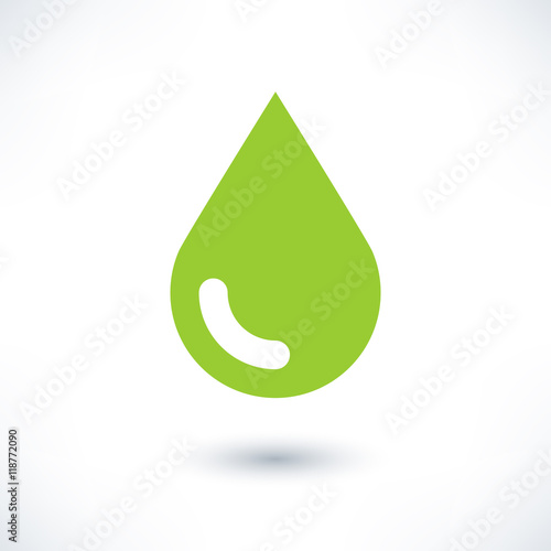 Green color drop icon with gray shadow on white