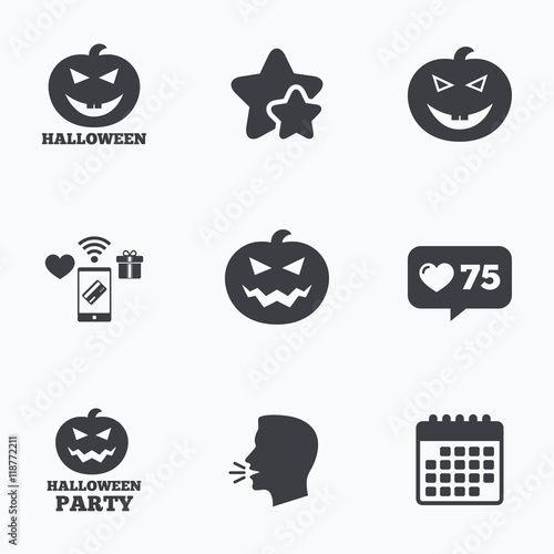 Halloween party icons. Pumpkin symbol.