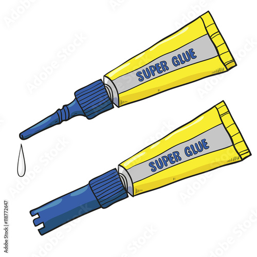 Cartoon super glue tubes isolated on white. Vector illustration. 