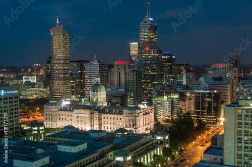 View of State Capital Building in Indiana; with high rise buildings in background.