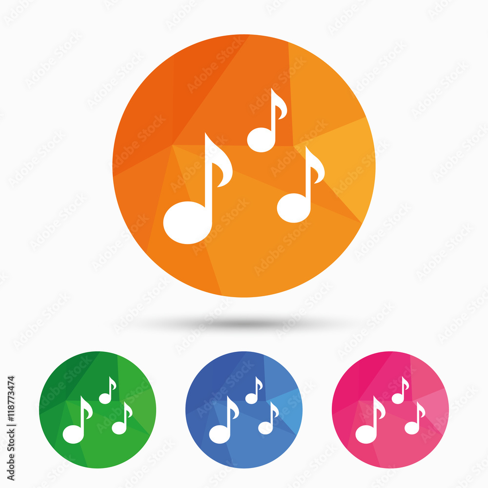 Music notes sign icon. Musical symbol.