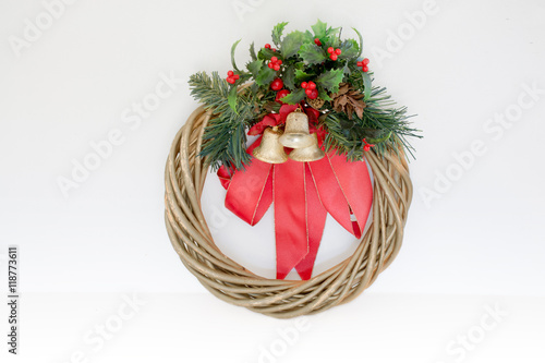 Large Christmas wreath ornament on a light background