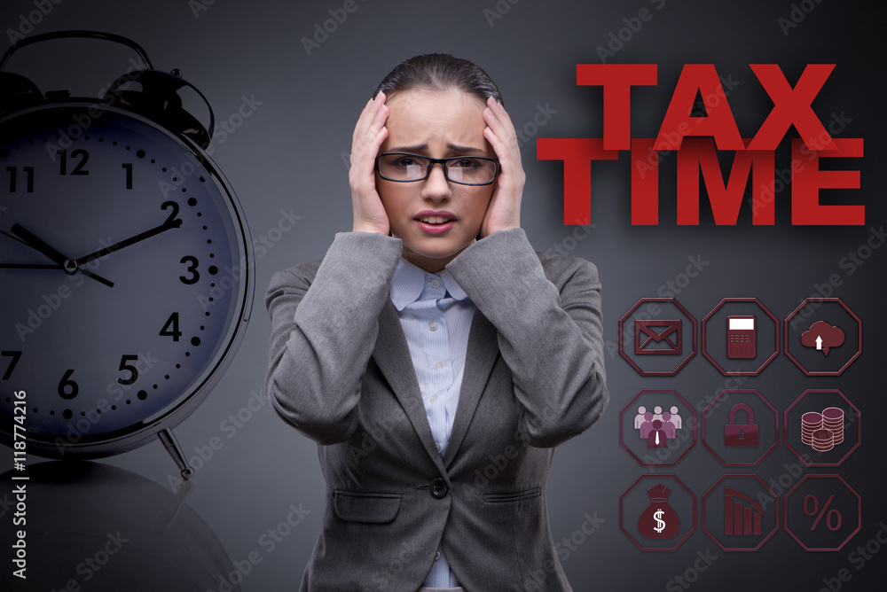 Businessman in late taxes payment concept Businessman in late taxes payment concept