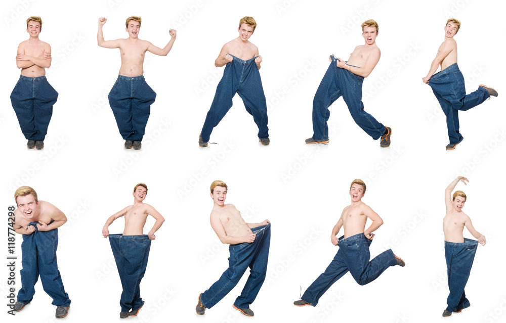 Fototapeta premium Funny man with trousers isolated on white