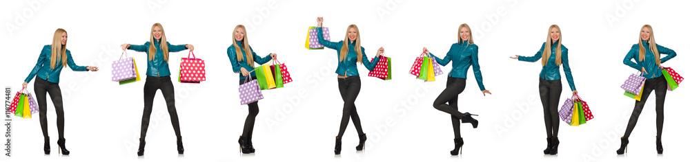 Woman with shopping bags isolated on white Woman with shopping bags isolated on white
