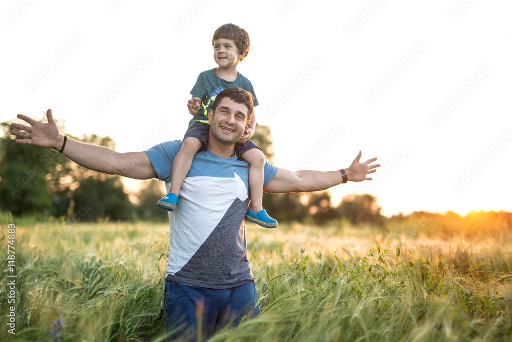 Father son in rye field Father son in rye field