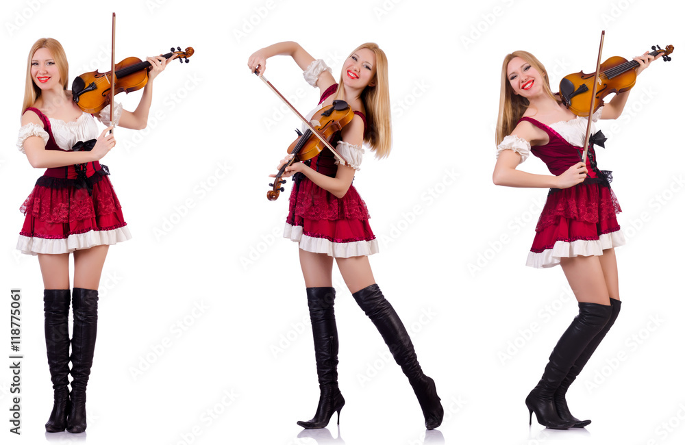 Bavarian girl playing the violin isolated on white Bavarian girl playing the violin isolated on white