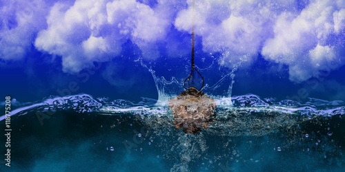 Diver Under The Ocean Waters 3d Rendering photo