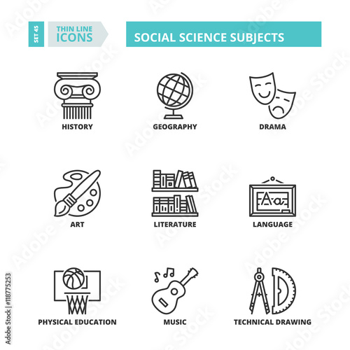 Thin line icons. Social science subjects