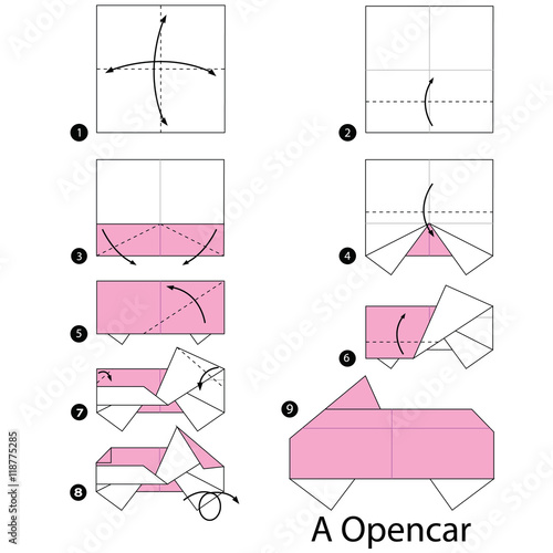 step by step instructions how to make origami A Open car.