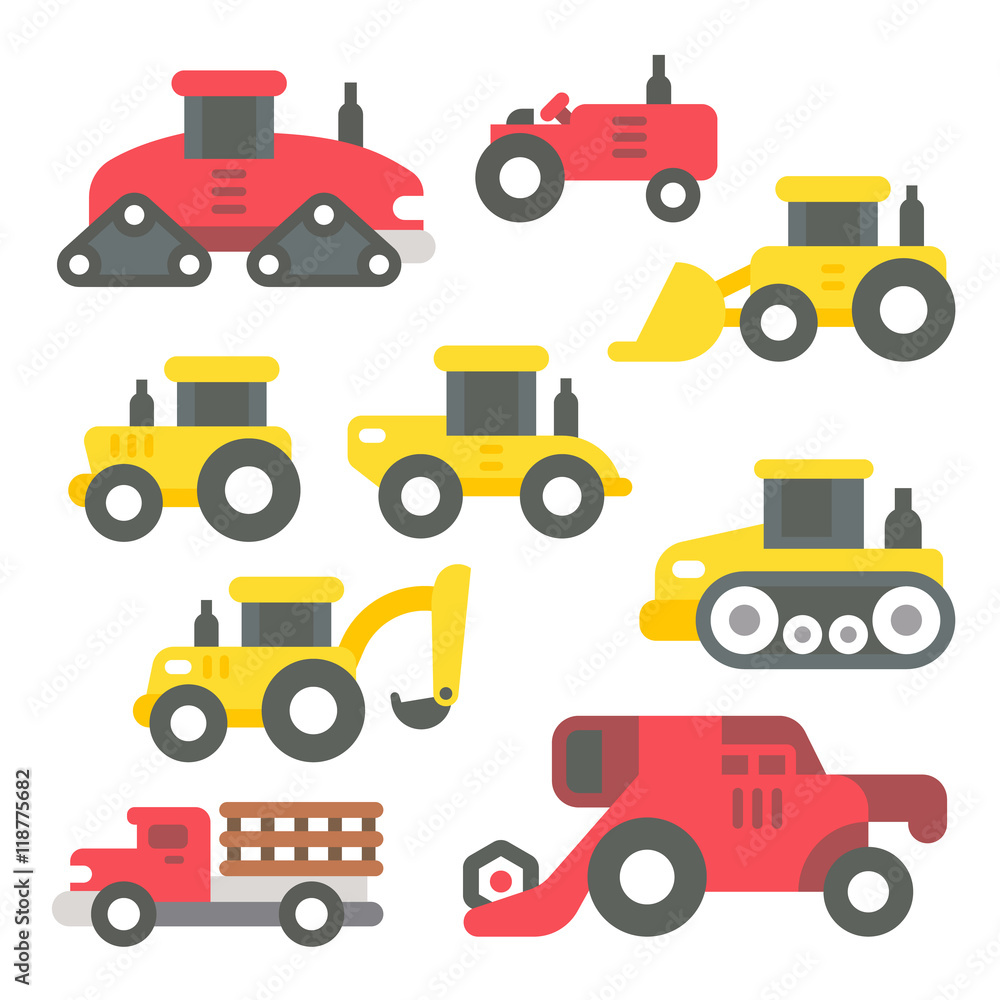 Flat design tractors set Flat design tractors set