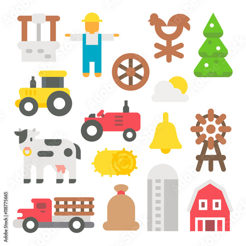 Flat design farm items set illustration vector