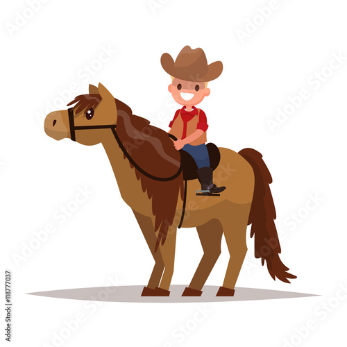 Boy cowboy on horseback. Vector illustration