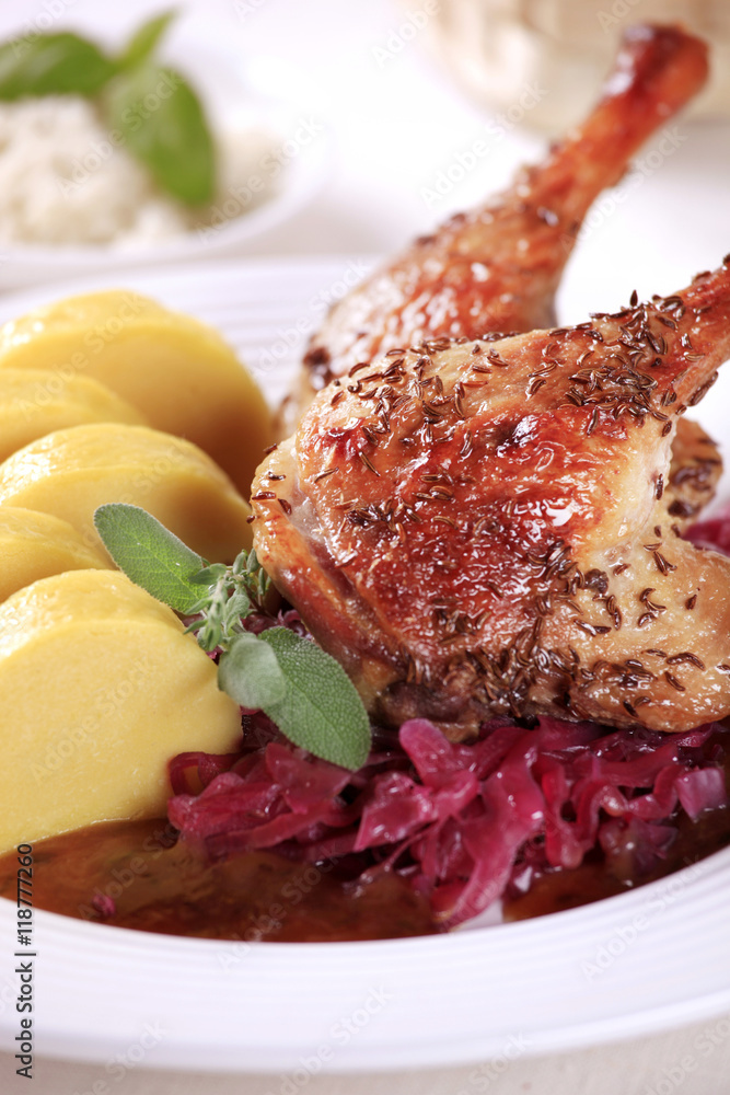 Roast Duck with Red Cabbage and Potato Dumplings Roast Duck with Red Cabbage and Potato Dumplings