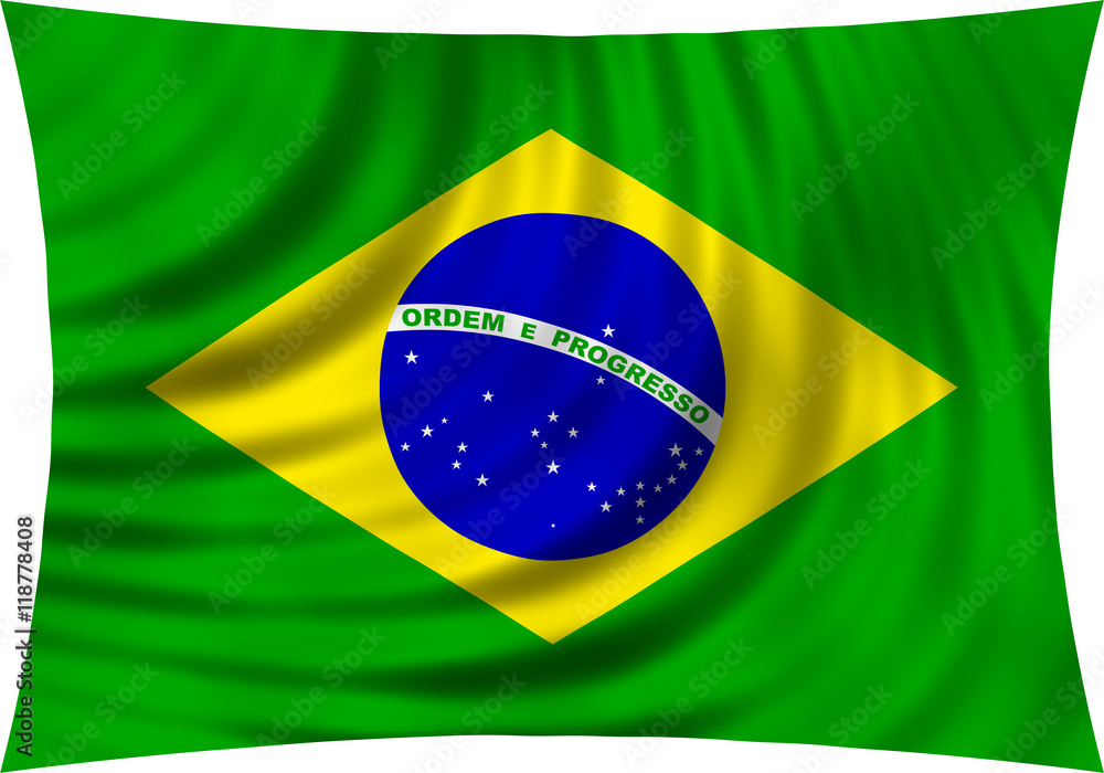 Obraz premium Flag of Brazil waving in wind isolated on white