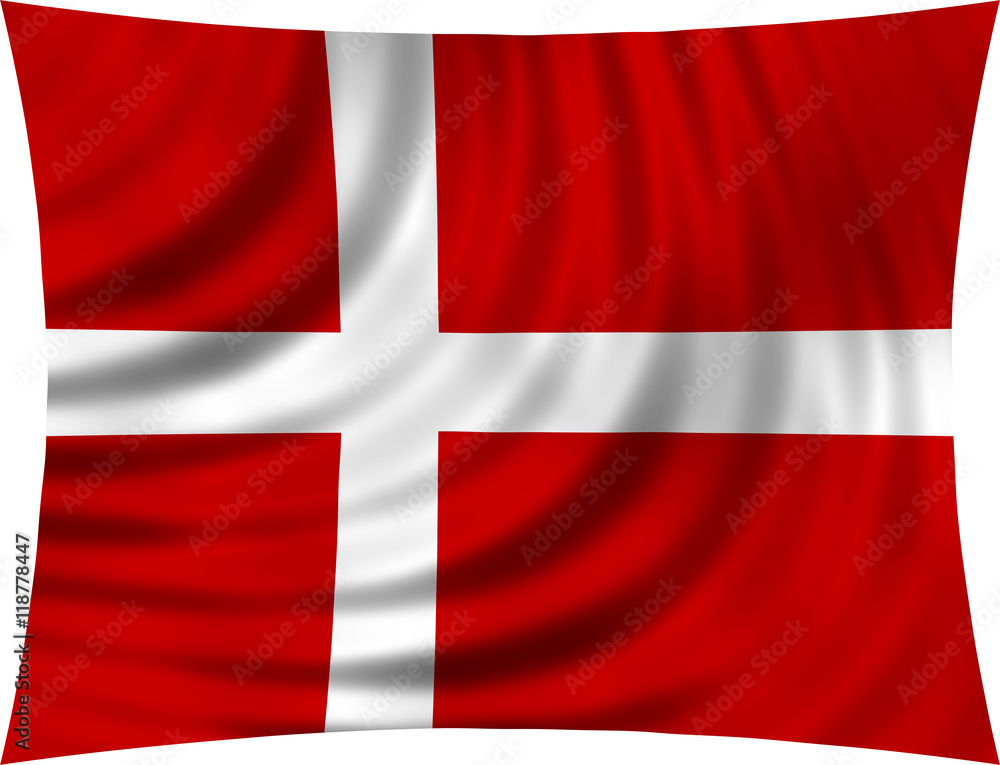 Flag of Denmark waving in wind isolated on white Flag of Denmark waving in wind isolated on white