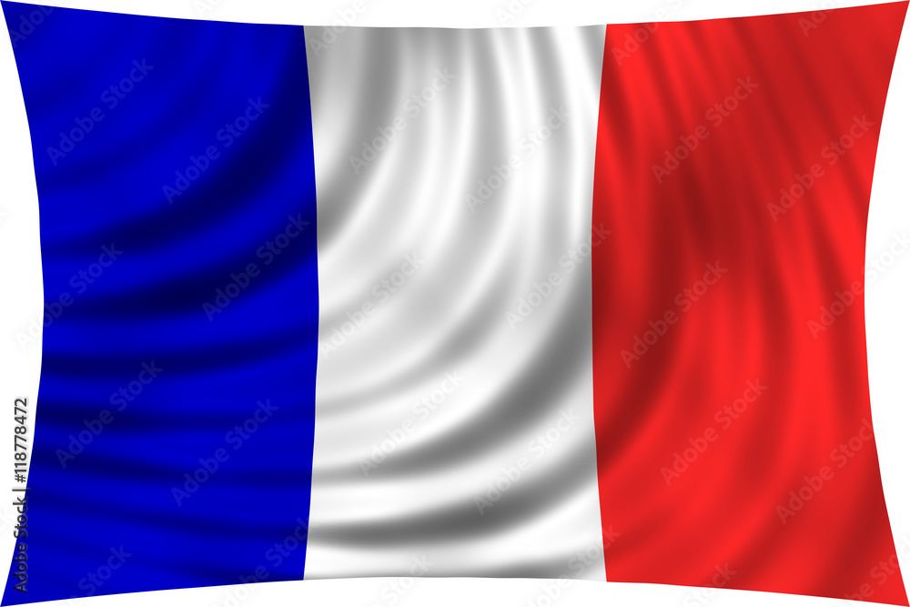 Flag of France waving in wind isolated on white Flag of France waving in wind isolated on white