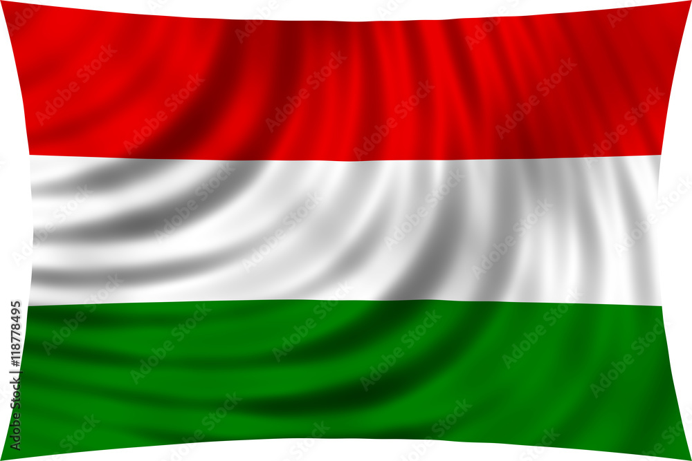 Flag of Hungary waving in wind isolated on white