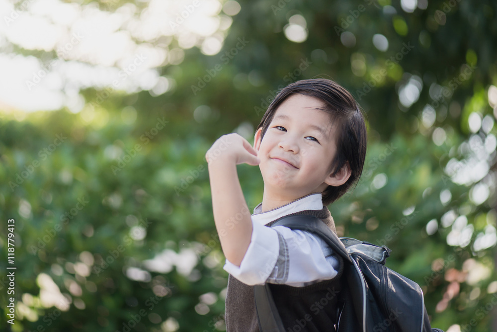 Asian student with backpack