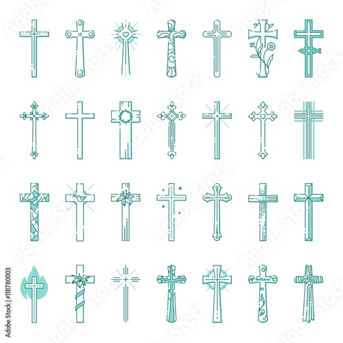 Christian cross thin line design set