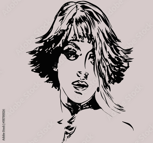 vector illustration sketch of a girl's head image with short hair hairdo
