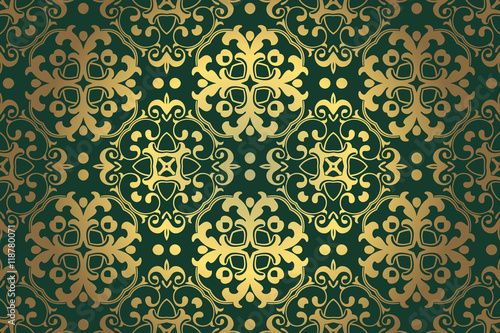 abstract vintage retro decor on green background of the elements  the pattern renaissance era  Baroque