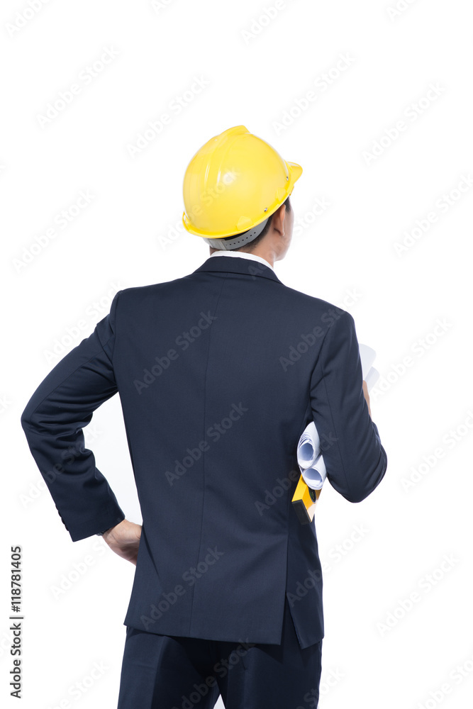 Back view of asian business man Architect engineer manager looki Back view of asian business man Architect engineer manager looki