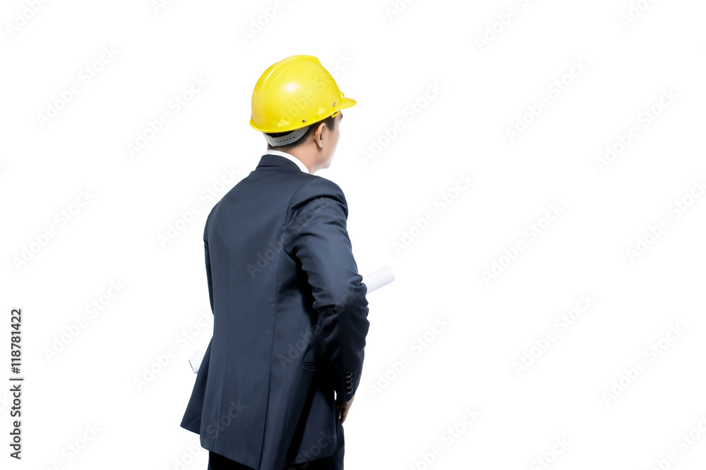 Back view of asian business man Architect engineer manager looki Back view of asian business man Architect engineer manager looki