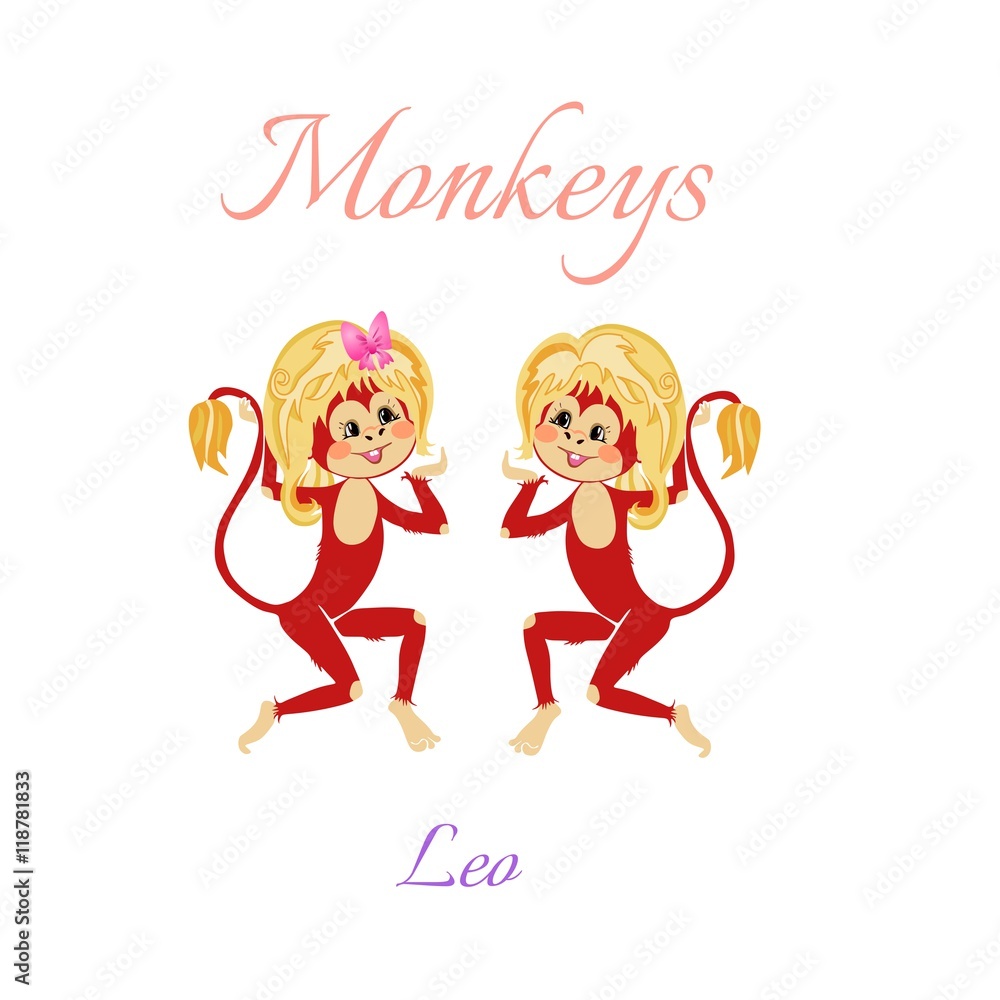 Funny horoscope with cute monkeys. Zodiac signs. Leo. Vector illustration. Funny horoscope with cute monkeys. Zodiac signs. Leo. Vector illustration.