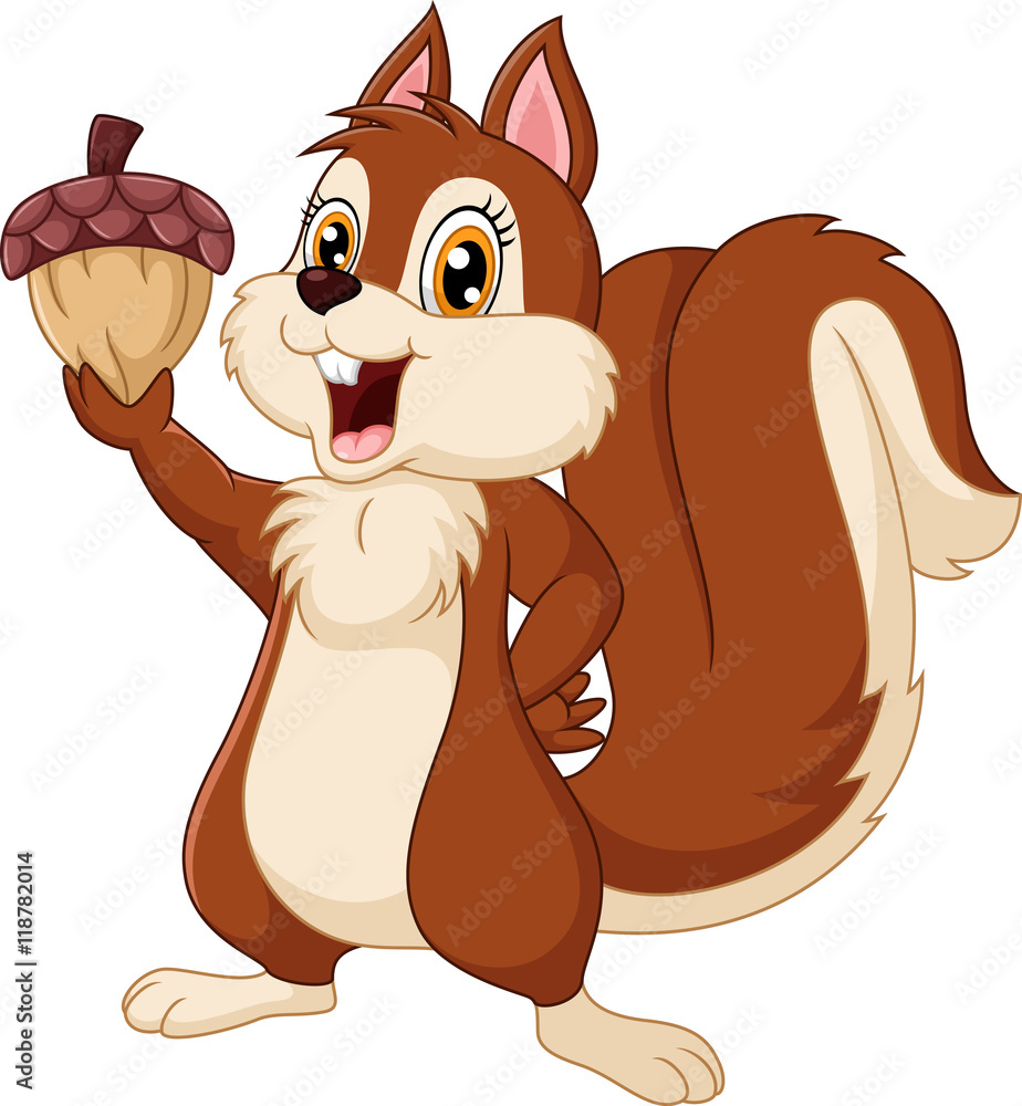 Cute squirrel cartoon holding acorn Stock Vector | Adobe Stock
