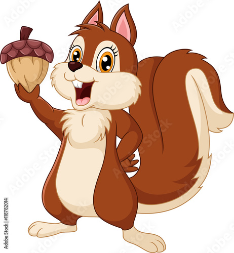 Cute squirrel cartoon holding acorn