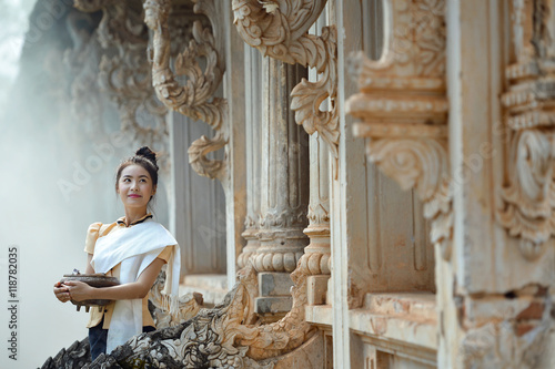 Asian woman wearing traditional Laos people,vintage style,Pakse Laos photo