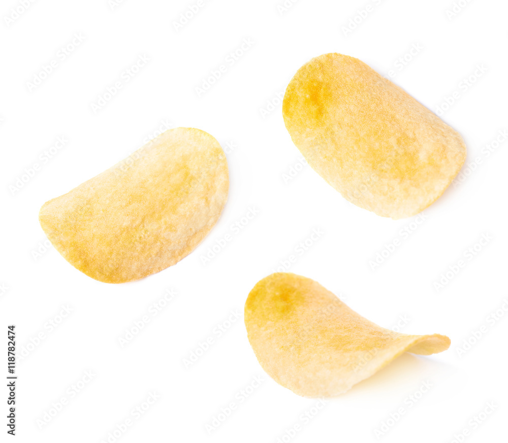Single slice of potato chip isolated Single slice of potato chip isolated