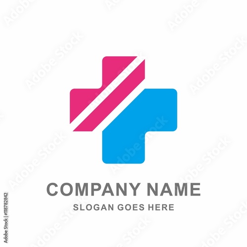 Medical Pharmacy Geometric Cross Strip Line Vector Logo Design Template
