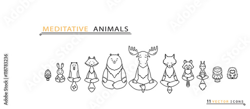 Meditative Animals - Thin line icons