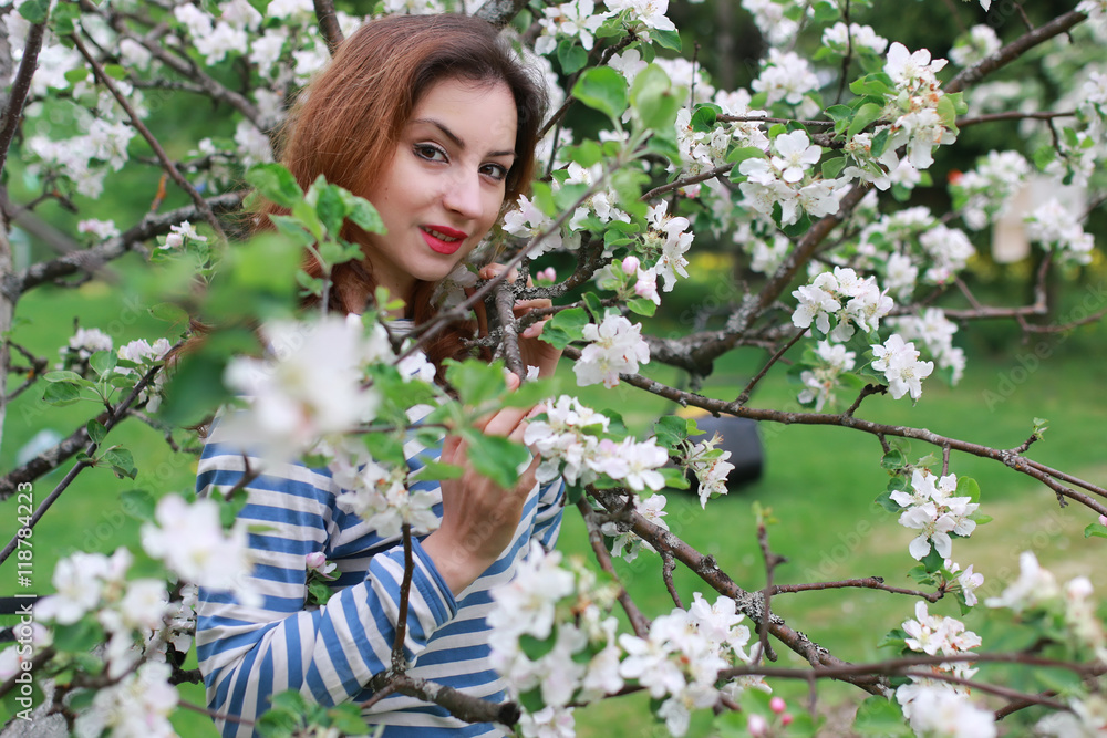 woman and flowers tree apple woman and flowers tree apple