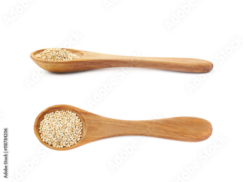 Spoon filled with quinoa seeds isolated