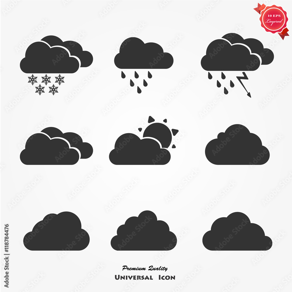Vector black cloud icons set Vector black cloud icons set