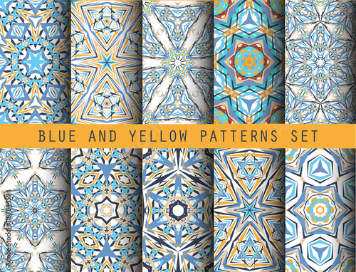 Blue Yellow Kaleidoscopic Patterns Set