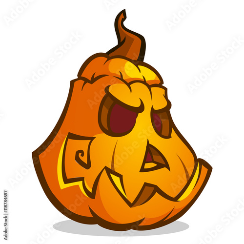 Cartoon vector illustration of a Jack-O-Lantern pumpkin curved in a scary expression, isolated on white. Neatly organized and easy to edit EPS-10. Halloween decoration
