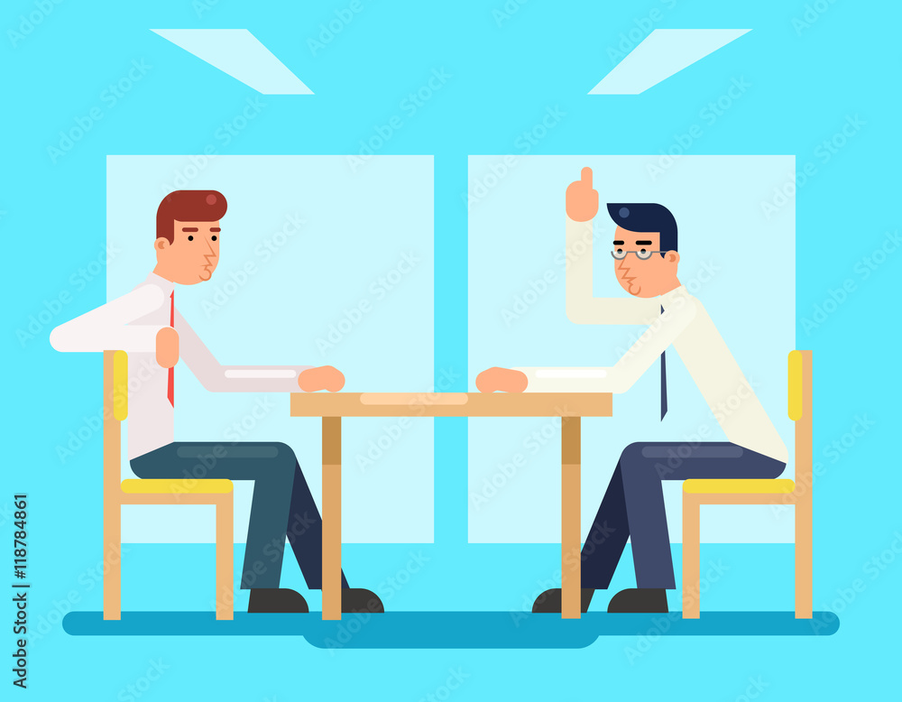 Businessmen discussing strategy flat design characters vector illustration