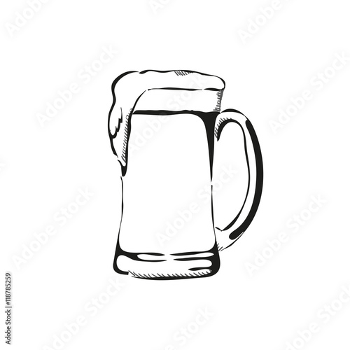 Outline hand drawn beer mug vector illustration