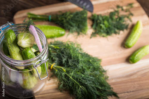 Preservation cucumber with dill and onion