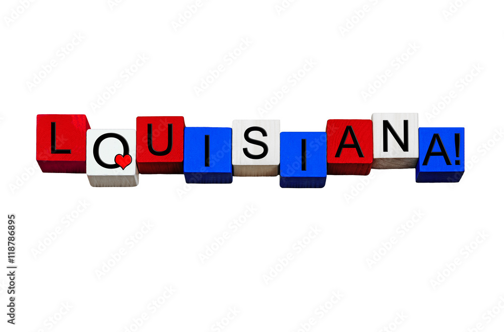 I Love Louisiana, sign or banner design, American states. Isolated. I Love Louisiana, sign or banner design, American states. Isolated.