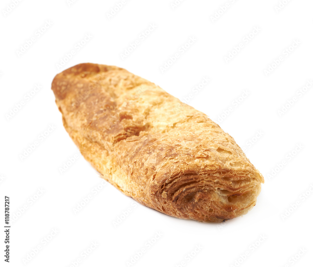 Single sausage pastry bun isolated Single sausage pastry bun isolated