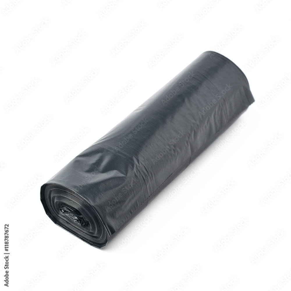 Black trash bag roll isolated Black trash bag roll isolated