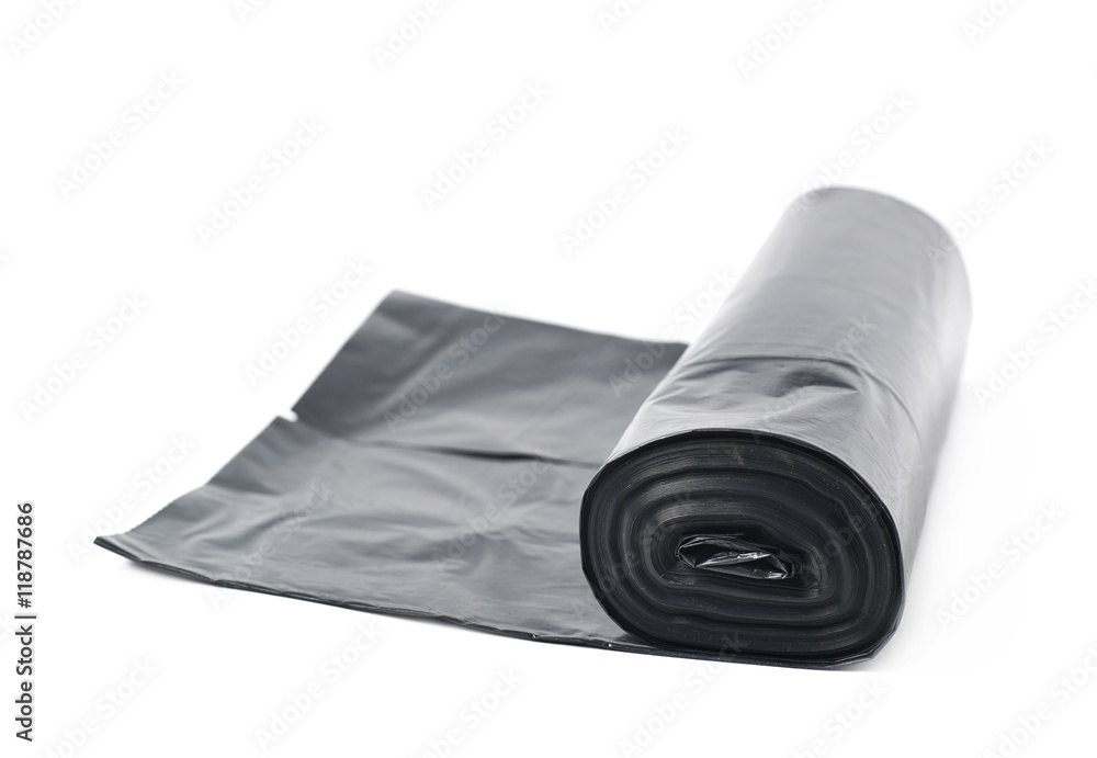 Black trash bag roll isolated Black trash bag roll isolated