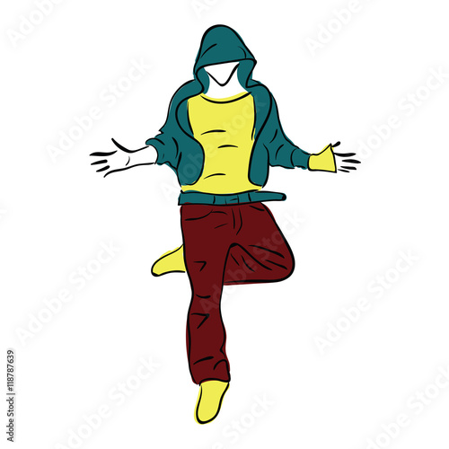 Hip-hop man dancer vector sketch on white