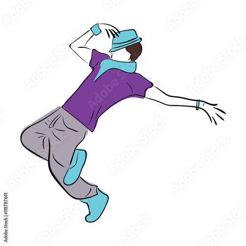 Hip-hop man dancer vector sketch on white